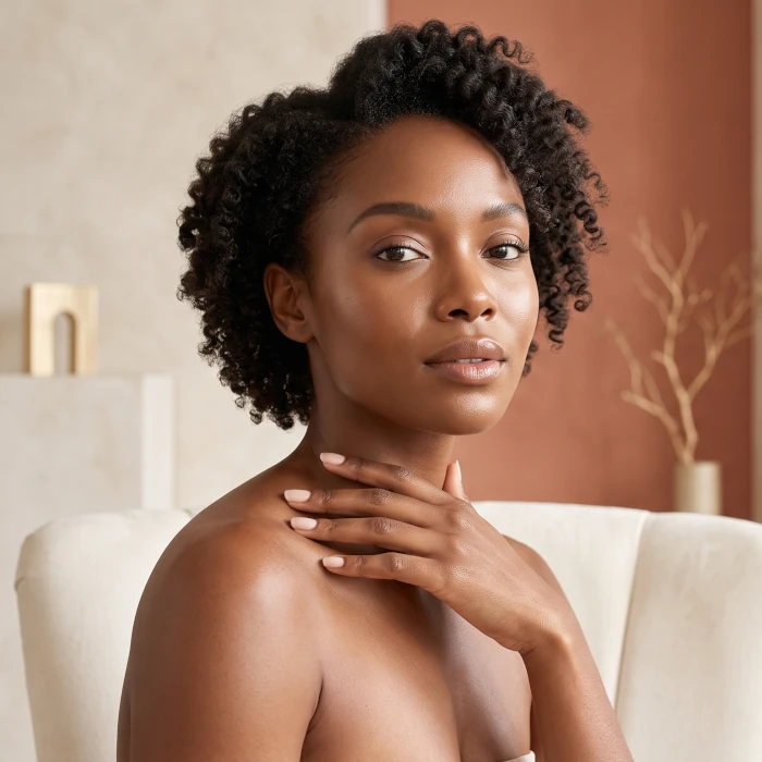 Woman enjoying a calm premium skincare ritual